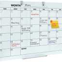 Glass Dry Erase Calendar for Wall, 36 x 24 Inches Magnetic Glass Calendar Whiteboard, 3' x 2' Frameless Monthly Planner Board for Office, Home, School