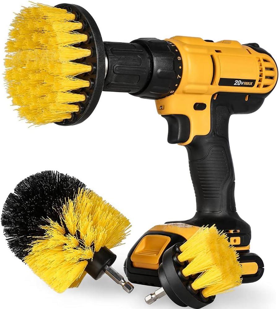 [3 Pack] Auto Detailing Drill Brush Set, Wheel Cleaner Brush, Car Cleaner Wash Brush Supplies Kit Fit Tire, Car Mats, Floor Mat, Bathroom and Auto Power Scrubber Brush Cleaning Sets