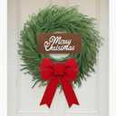Daifunli 24" Rustic Christmas Wreath with Wooden Sign & Velvet Bow Farmhouse Norfolk Pine Door Decor Shake to Fluff Fullness Winter Holiday Wall & Window Accent Reusable Xmas Gift
