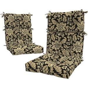 LVTXIII Outdoor High Back Chair Cushions 2 Pack, 44"x20"x4" Outdoor Patio Cushion Set with Ties, All Weather Thick Tufted Seat Cushions for Deep Seat & Rocking Chairs, Jacobean Black
