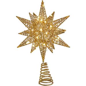 Kurt Adler 11-Inch Pre-Lit Twinkling LED 60-Light Gold Starburst Tree Topper