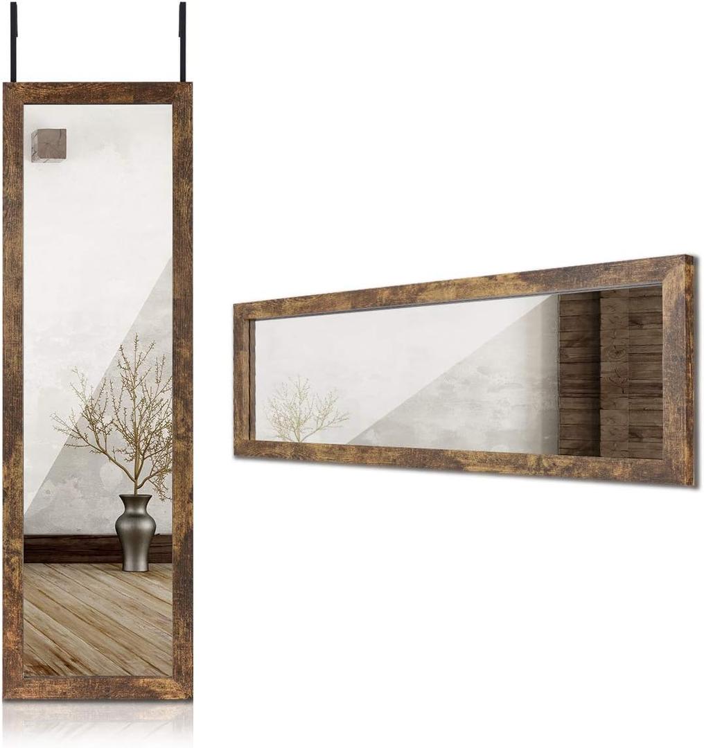 Sunix Wood Full Length Mirror, 48" x 14" Wall Mirror with Wood Frame, Full Length Door Mirror, Hanging Mirror Body Mirror for Bedroom, Rustic Frame (Brown)