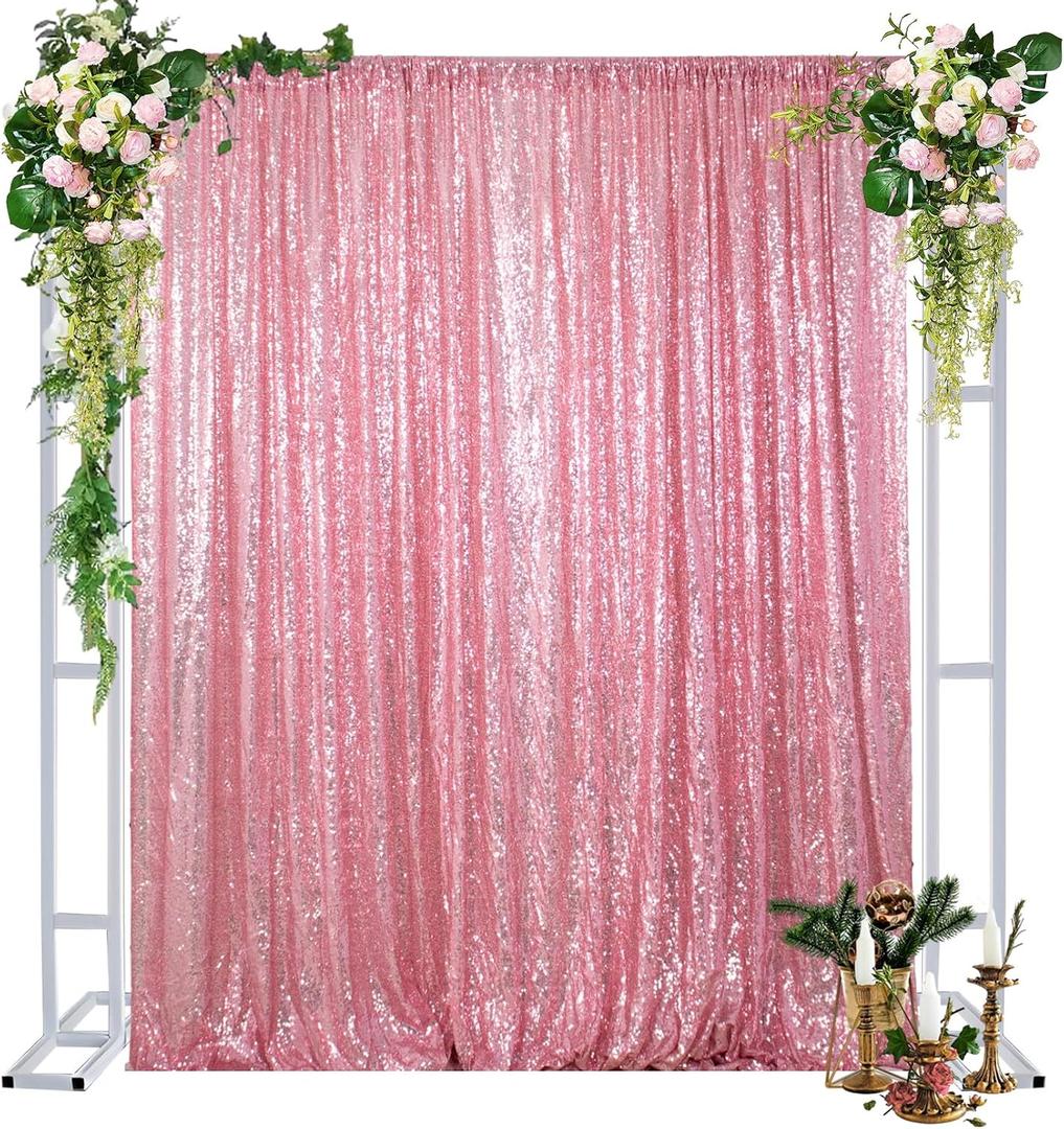 DUOBAO Sequin Backdrop, 4FTx8FT Pink Gold, Premium Material, No Seam, Elegant & Shiny, Customized Glitter Backdrop for Wedding, Party Decor