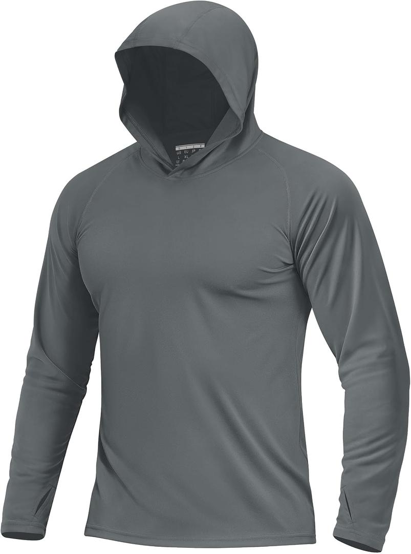 Boladeci Men's UPF 50+ Sun Protection Lightweight Hoodie Shirts Long Sleeve Fishing Shirt SPF UV Hiking Swim (Gray, XXL)