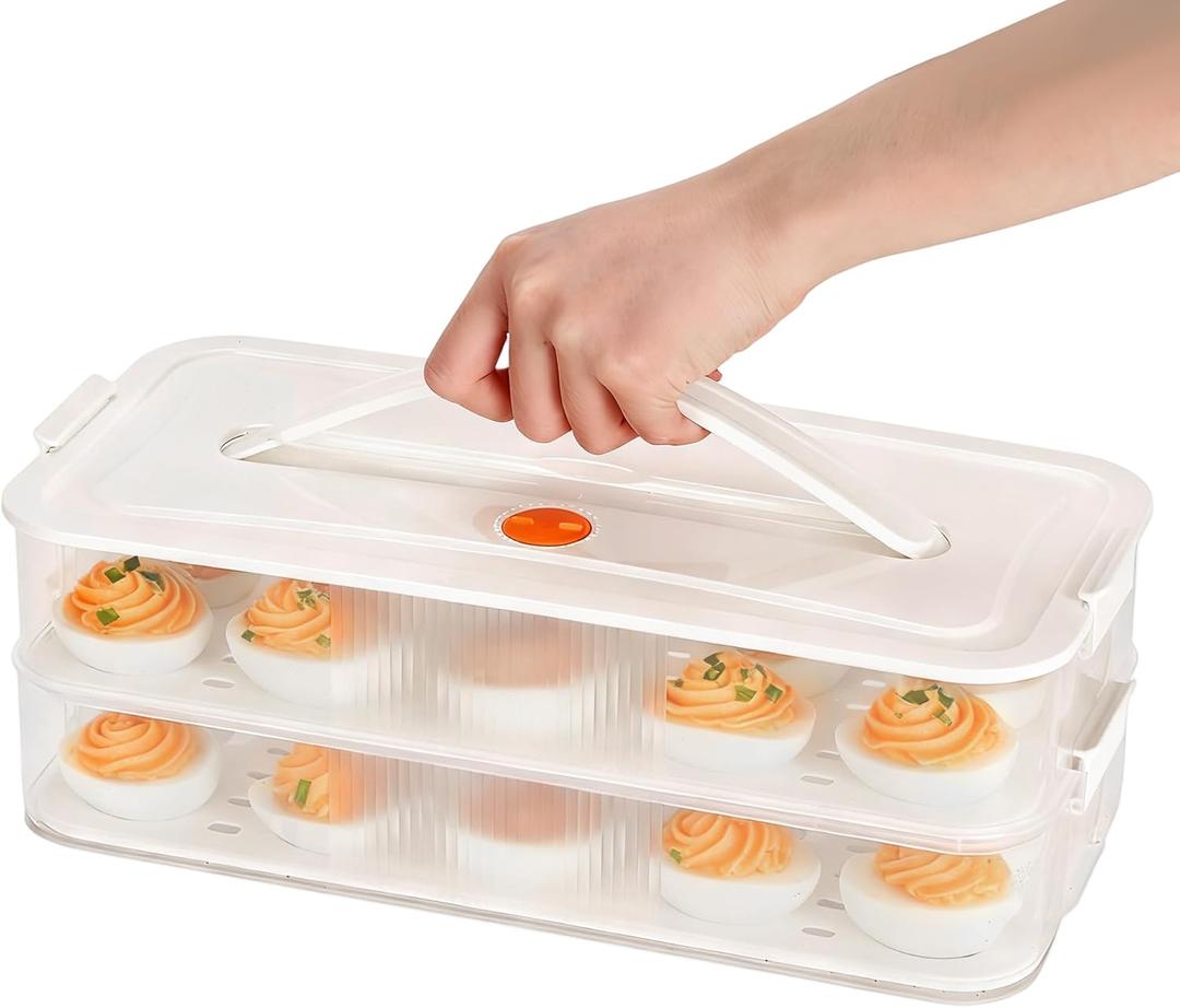 Deviled Egg Containers with Lid, Clear Deviled Egg Platter with Handle, Fridge Stackable Eggs Tray Carrier, Suitable for Camping, Easter, Christmas (2 layers)