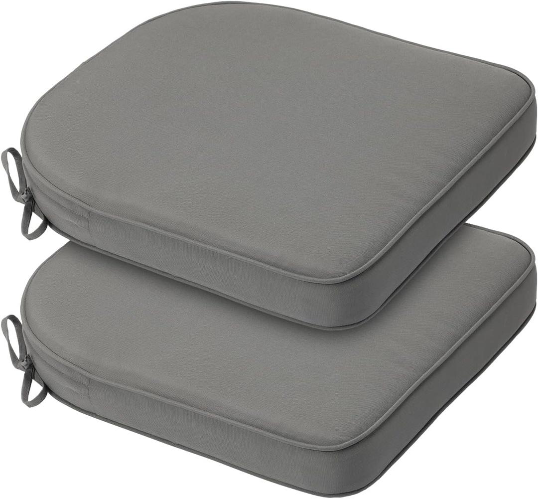 BPS 18 x 19 Inch Outdoor Chair Cushion Set of 2, Fade-Resistant and Water-Resistant Solution-Dyed Polyester Fabric Patio Chair Cushions with Straps for Outdoor/Indoor Dining Chairs