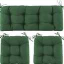 Wicker Chair Cushions of 3 Pieces, Waterproof Cushions for Patio Furniture, Tufted Wicker Outdoor Furniture Cushions, 1 Patio Loveseat Cushion and 2 U-Shaped Cushions, 44"x19"x5", Dark Green