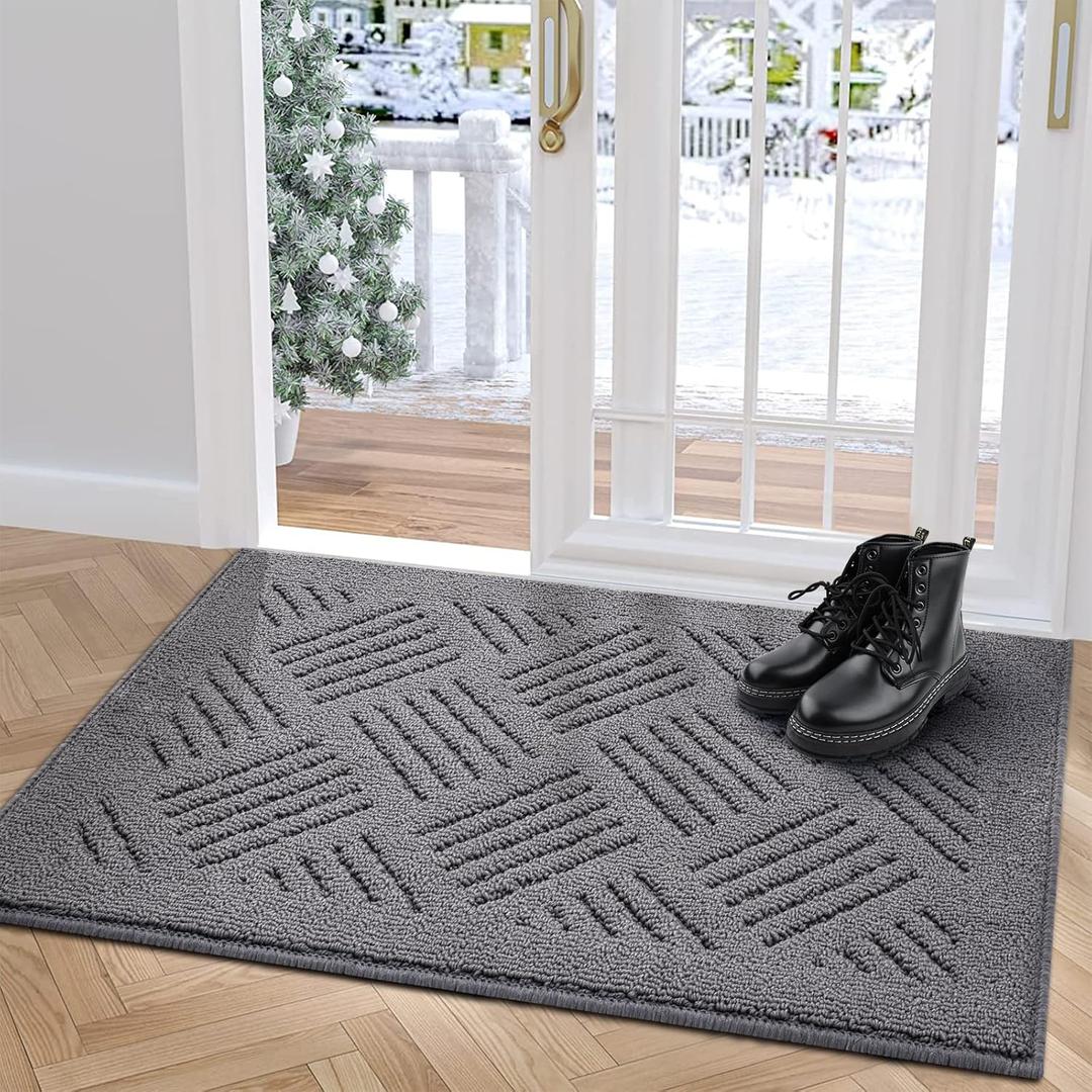 Door Mat Indoor Doormat,Front Back Door Mats Non Slip Entrance Rugs Rubber Backing,Inside Doormats for Entryway Low-Profile, Absorbent Resist Dirt Floor Mats Washable,20"x32"Grey (1'8" x 2'8" (Runner))