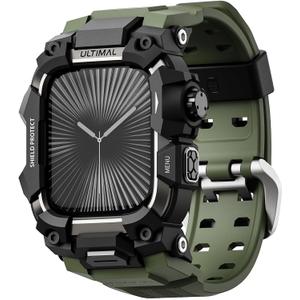 ULTIMAL Rugged Case with Band for Apple Watch 46mm,Compatible with Apple Watch Series 11/10, Military Grade Shockproof Bumper Cover for iWatch Tactical Band Men (Army Green, 46mm)