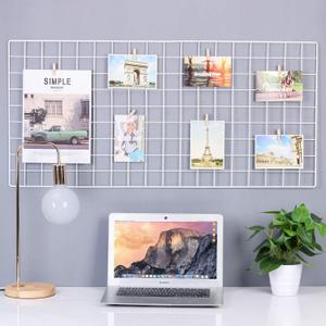 Kaforise Wire Wall Grid Panel, Wire Photo Hanging Display and Wall Storage Organizer, 10 Clips and 2 Nails Offered, Set of 1, Size 17.7" x 37.4", White