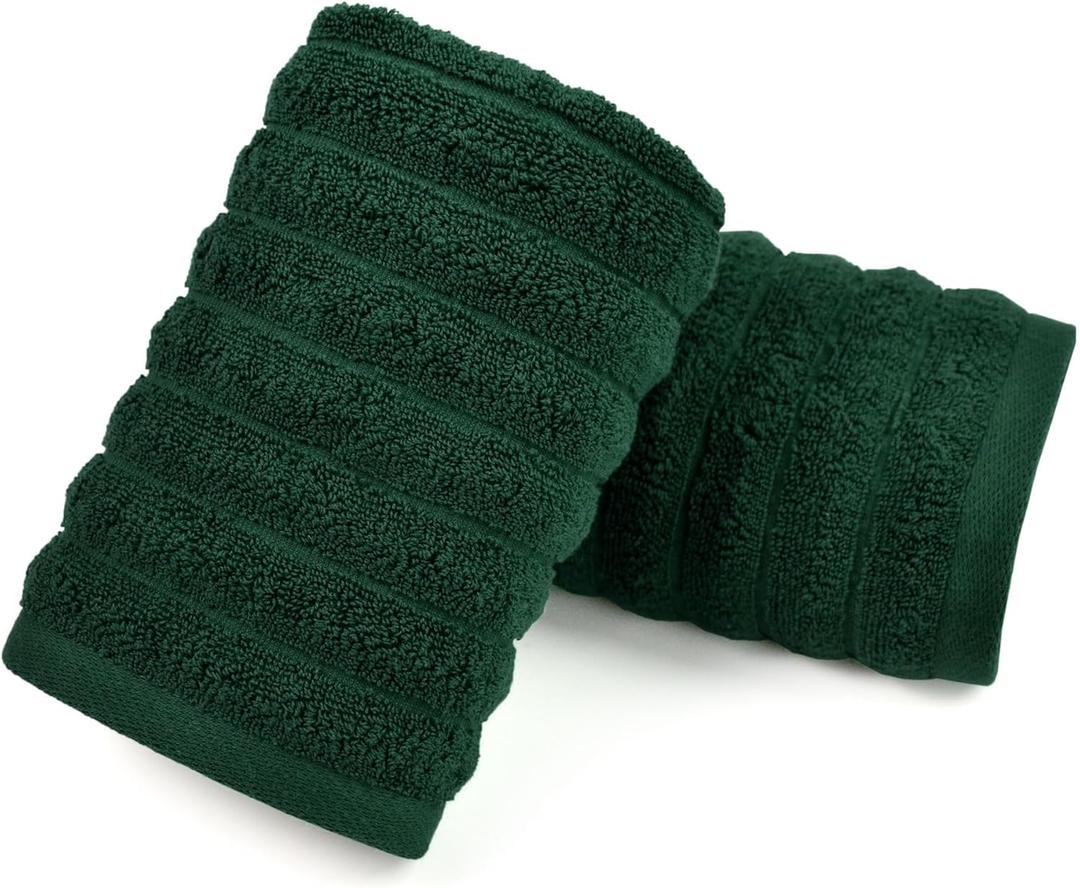 Jacquotha 2-Pack Hand Towels (Forest Green) Ribbed Kitchen & Bathroom Premium Cotton Towels 13 x 29, Soft and Quick Drying 480 GSM