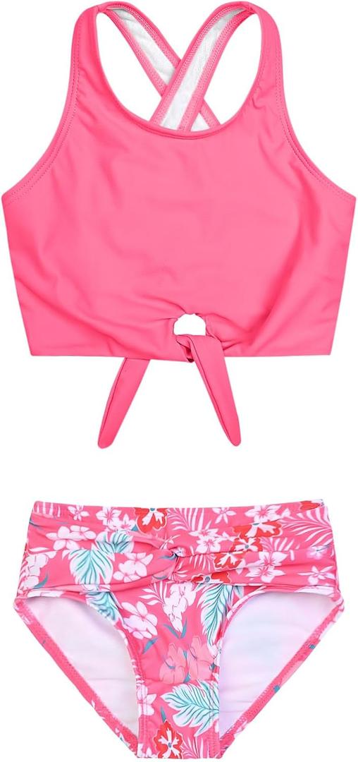 Mirawise Girls Swimsuits Swimwear Bathing Suit Beach Bikini Two Piece Tie Front Swimsiuts 10-11Y