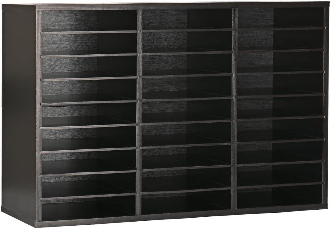 AdirOffice Classroom Mailbox - Wooden Literature Organizer , Construction Paper Storage Organizer , Mail Sorter with Slots , Office Mailboxes With Removable Shelf (27 Slot , Black)