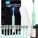 Sonic Electric Toothbrush Set, Equipped with 10 Brush Heads and Travel Case, IPX8 Waterproof, 2-Minute Timer, 42000 High-Frequency Vibrations, 5 Modes, The First Choice for Gift Giving, Green Pink