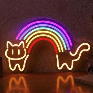 Rainbow Cat Neon Sign Cute Cat Neon Signs for Wall Decor Rainbow Neon Light Sign Dimmable USB Powered LED Neon Light for Bedroom Kid Room Pet Shop Game Room Cat Lovers Pride Gifts (Warm white cat)