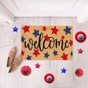 Whaline Patriotic Natural Coir Door Mat 4th of July Red Blue Star Welcome Mat Non-Slip Independence Day Entrance Door Rugs for 250th Anniversary Indoor Outdoor Home Bathroom Decor, 16.5 x 29 Inch