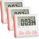 Mudder 3 Pack Digital Kitchen Timer for Cooking, Large Digits, 24 Hour Magnetic Backing Stand Kitchen Timers Clock for Classroom Kids Teachers, Loud Alarm and Large Screen (Pink)