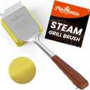 Grill Brush for Outdoor Grill, Bristle Free Grill Brush with Scraper, Safe Steam Grill Cleaner for BBQ &Griddle, Long Rosewood Handle Reaches Corners, for Porcelain, Cast Iron & Stainless Steel Grates