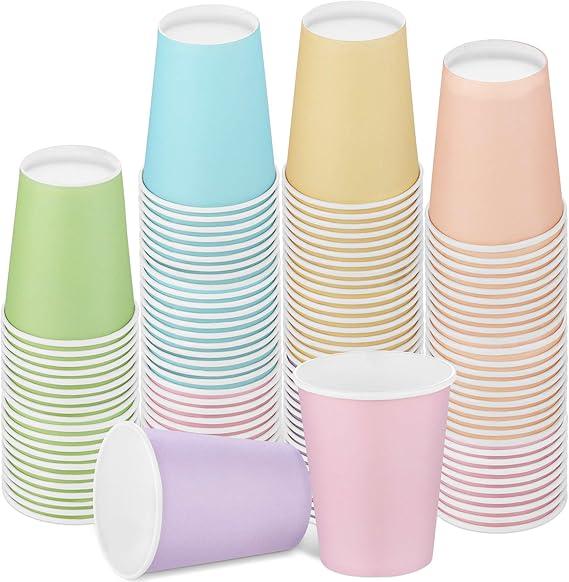 24 Pieces Disposable Paper Cups Pastel Rainbow Party Cups Drinking Cups for Party, DIY and Holiday, 5 Colors