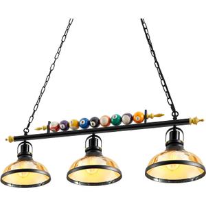 Adjustable Pool Table Lights for 7'-8' Billiard Light Hanging Pool Table Light Fixture Lighting Pendant Lamp with Glass Shades for Game Rooms (Bulb Not Included)(3 Lights)