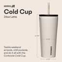 Corkcicle Cold Cup Insulated Tumbler with Straw - Keeps Drinks Cold for 12 Hours - Triple-Insulated Stainless Steel - Leak-Resistant Lid - Summer Drinkware Gift - 24 oz - Latte