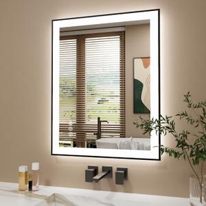 24x30 Inch LED Bathroom Mirror with Black Frame