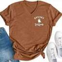 Halloween Shirts Spooky Season Shirt Women Cute Ghost V Neck Shirt Fall Holiday Matching Tops (S)
