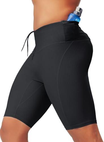 MIZOK Mens Running Half Tight Compression Short Gym Workout Bike Shorts with Built-in Phone Pockets Black, Size: M