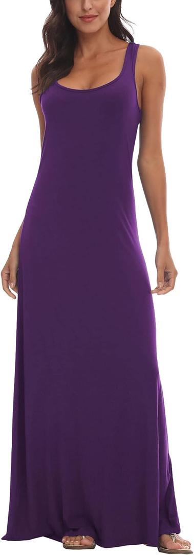 Urban CoCo Women's Scoop Neck Solid Sleeveless Summer Beach Tank Top Casual Maxi Dress (Purple, L)