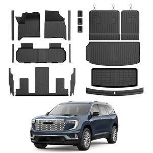 Traverse Floor Mats - Car Mats for Chevy Traverse & GMC Acadia 2024-2026(Only 7 Seats), All Weather Full Set Cargo Trunk Mat with Backrest for Traverse Accessories, Heavy Duty Waterproof, Black
