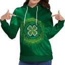 TMSD Women's Mardi Gras St.Patrick's Day Long Sleeve Hoodie with Pocket (Medium, Hoodie | Four Leaf Clover)