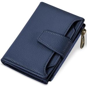 Airkit Small Wallet Women RFID Blocking Soft Leather Bifold Compact Card Holder Wallet for Women with Zipper Coin Pocket 4 ID Window (Treasure Bule)