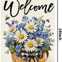 Spring Welcome Daisy Flower Basket Garden Flag 12x18, Rustic Spring Floral Yard Decor, Double Sided Burlap Outdoor Welcome Flag for Porch Lawn Patio DF117