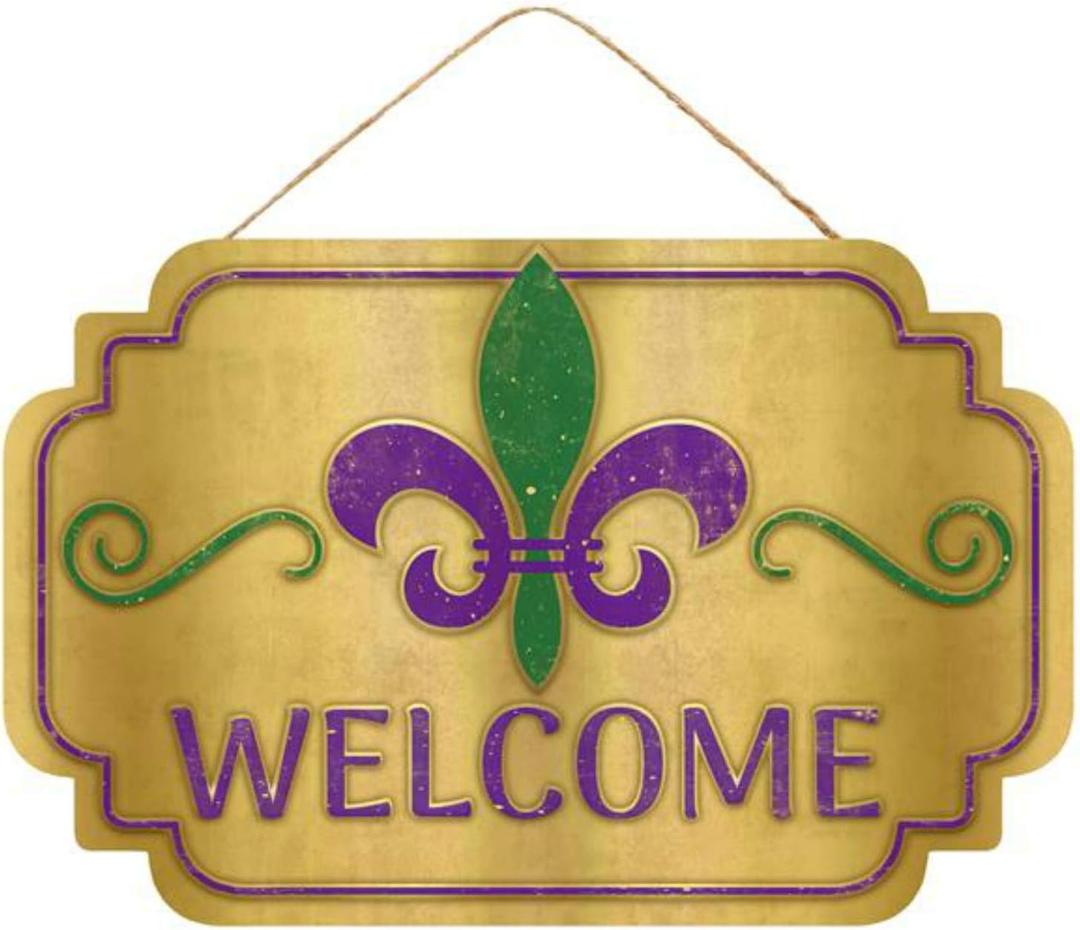 Craig Bachman 12" Festive Wooden Mardi Gras Welcome Sign: Colorful Wall and Door Decoration for Seasonal Celebrations, Perfect as Home Decor or Wreath Accent