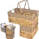 L-Shaped Wicker Stair Basket with Carry Handles, Reinforced Metal Frame