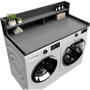 Washer Dryer Countertop, 54" x 27.55" 2-Tier Washer Dryer Topper with Edge, for Laundry Room Organization Gray