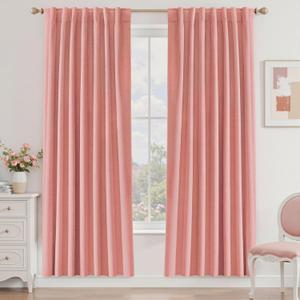 UHITECH Linen Curtains 80 Inch Length 2 Panels Set Blush Pink Blackout Curtains for Bedroom Living Room Darkening Rod Pocket Modern Thermal Black Out Drapes for Windows