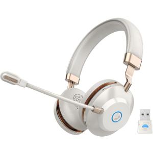 Wireless Headset with Mic for Work, Bluetooth Headset with AI Noise Cancelling Mic for Clear Calls, Bluetooth V5.3 Headphones with Mic Mute & USB Dongle for Computer/Phone/Office/Call Center