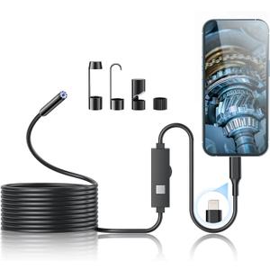Kinpthy Endoscope Camera with Light, 1920P HD Borescope Tools with 8 Adjustable LED Lights, Endoscope with Semi-Rigid Snake Camera, Inspection Borescope for iOS - 16.3ft Single Line Single Lens