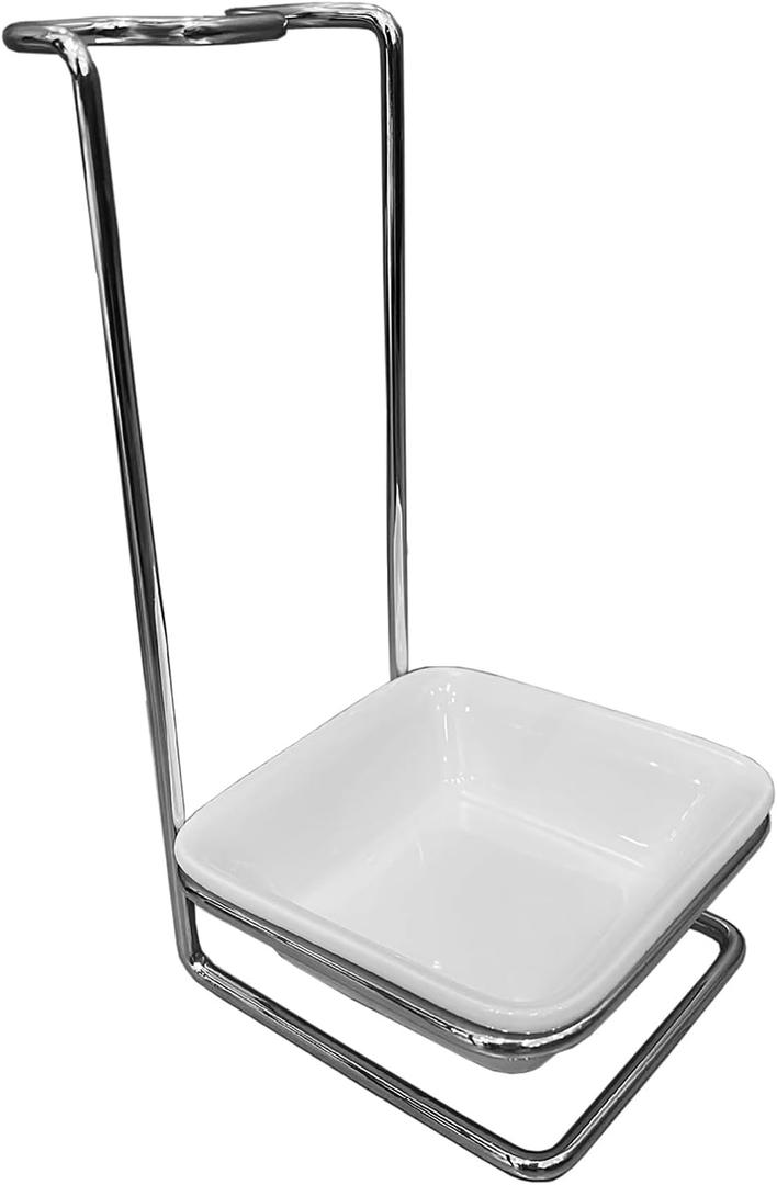 Steel Upright Ladle Holder Square White Ceramic Bowl Spoon Rest Rack Cooking Utensil Holder