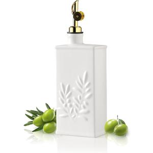 Sweejar Ceramic Olive Oil Dispenser Bottle for Kitchen, 17 Oz Relief Opaque Oil and Vinegar Dispenser Bottle with Spout, Suitable for Soy Sauce, Coffee Syrup, Liquids (White)