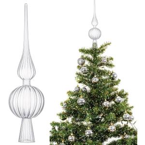 Gejoy Mercury Glass Finial Christmas Tree Topper 12 Inches Vintage Spherical Xmas Tree Topper Mid Century Christmas Ornament for Home Xmas Holiday Party Decorations(Transparent)