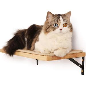 FUKUMARU Cat Wall Shelves, 17 x 10 Inch Cat Walls Furniture with Sisal Mat, Solid Rubber Wood Floating Shelf with Upgraded Installation, Kitten Wall Tree for Sleeping, Playing and Scratching