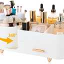 Makeup Organizer Countertop with Drawer 360 Rotating Brush Holder Storage Large Capacity Skincare Cosmetic Display Cases for Vanity Bathroom Desktop, Model 3016 White