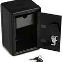 Frcctre Kids Safe Bank, Money Box with Coin Tray, Mini Locker Small Safe Storage Box Piggy Bank with Combination Lock and Key, 7" H x 4.7" Lx 3.9" W, Black