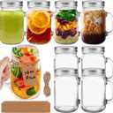 16oz Mason Jars with Handle 9Pack, Mason Jar Mugs with Handles with Handle & Screw Sliver Lid for Juice, Kombucha, Tea, coffee, Kitchen, Wedding Decor with Tags &Twine Included