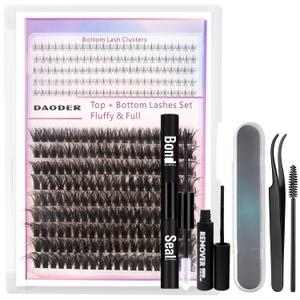 DAODER Fluffy Lash Clusters Kit with Bottom Lashes, 60D Eyelash Clusters D Curl, Natural Cluster Eyelash Extensions Kit with Bond Seal Remover 10-16mm 300pcs(60D + Bottom Lash Clusters Kit)