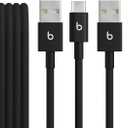 Beats USB-A to USB-C Woven Cable 2 Pack Fast Charging Durable/Tangle-Free Compatible Charger for Apple & Android Devices (1.5 m, 5 ft) - Bolt Black