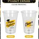50 Pack Happy Graduation Cups with Lids - Class of 2026, 16oz Clear Disposable Plastic Cups for Graduation Party Supplies, Congrats Grad Party Cups Drinking Decorations Photo Props