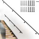 10Ft Industrial Metal Stairs Handrail Kit, Sturdy Wall Mount Aluminum Hand Rail, Indoor Outdoor Stair Railing Wood Concrete Brick Wall,1.5 in Round Pipe Grab Bar, Matte Black-10FT